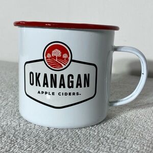 Okanagan Cider White Enamel Mug Coffee Cup W Red Rim